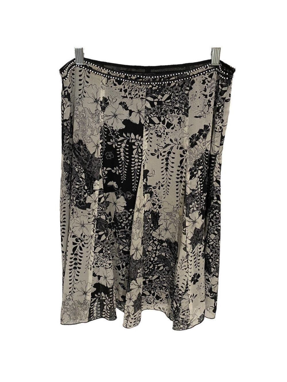 Anthropologie Lapis 100% Silk Skirt Black Floral Sz M Bead Embellished Lined
